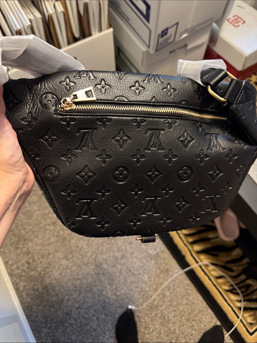 Louis Vuitton Black Embossed Monogram Crossbody Belt Bag with Gold Hardware - Picture 4 of 4